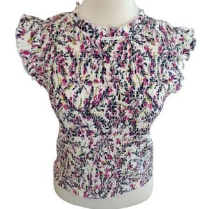 French Connection | Floral Ruffle Cap-Sleeve Smocked Top 100% Cotton